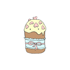 Color Easter cake or sweet bread or Paska. Simple hand drawn illustration. Traditional orthodox food in cartoon style