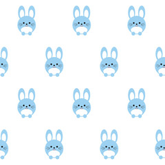 Seamless pattern of cute blue bunny. You can use for baby design, on textile, fabric for children, packaging, wrapping paper. Vector illustration in flat style on white background