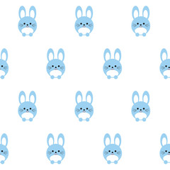 Seamless pattern of cute blue bunny. You can use for baby design, on textile, fabric for children, packaging, wrapping paper. Vector illustration in flat style on white background