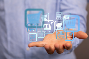 Shopping cart on digital tablet. Shopping online concept..