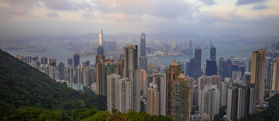 Panorama of Victoria peak. View of Hong Kong and Victoria harbour