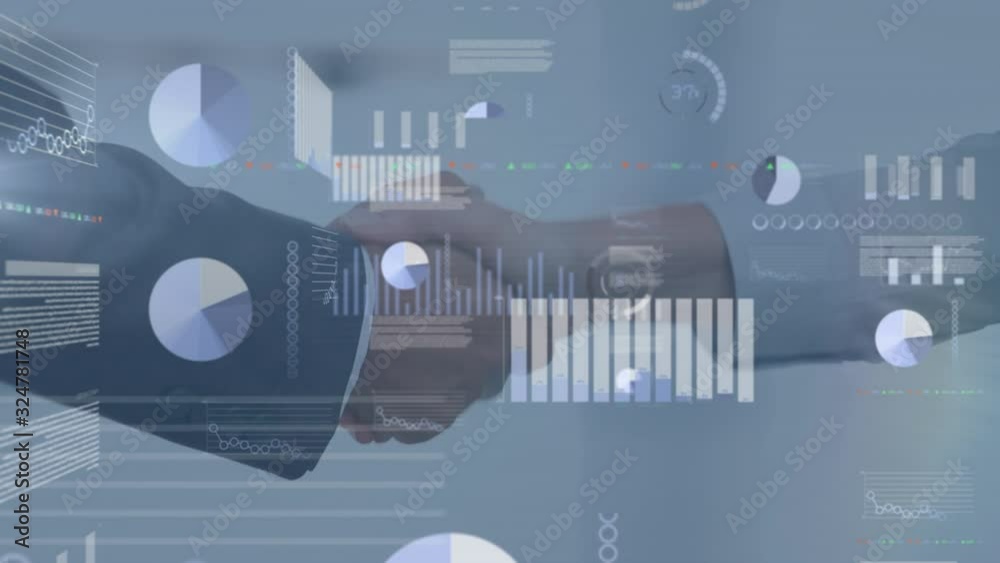 Poster Animation of data processing with handshake in background