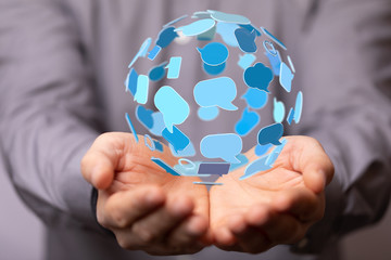 Empty speech bubble hands feedback communication..