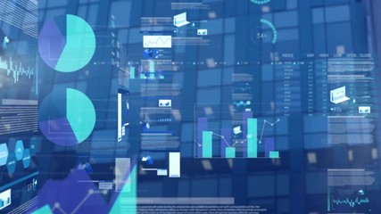 Animation of data processing in blue background