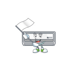 Funny air conditioner cartoon character design with a flag