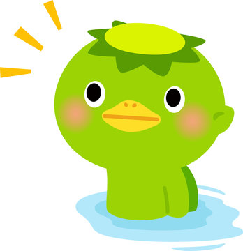 水面から顔を出すかわいい河童