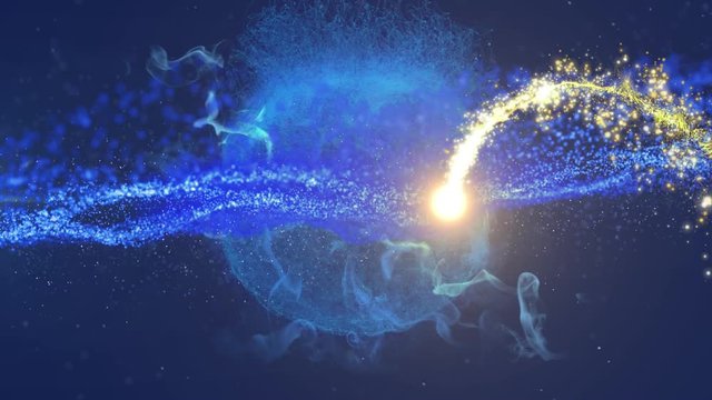 Animation of blue particles forming a line