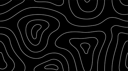Abstract Topographic Vector Pattern. White concentric lines on black background.