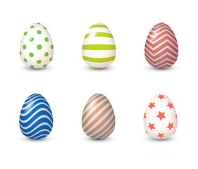 Set of easter colorful decorated eggs, realistic vector illustration