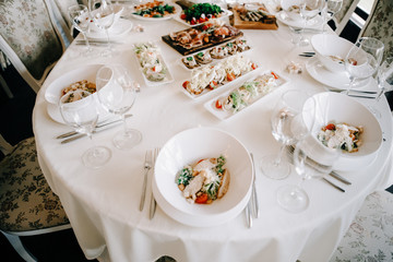 Luxury banquet table setting at restaurant