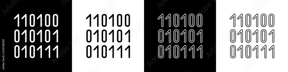Wall mural set binary code icon isolated on black and white background. vector illustration