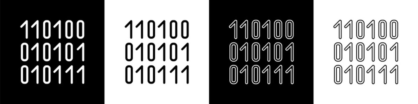 Set Binary code icon isolated on black and white background. Vector Illustration