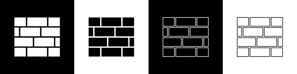 Fototapeta Set Bricks icon isolated on black and white background. Vector Illustration obraz