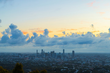 Fototapeta premium Brisbane skyline view at sunrise time.