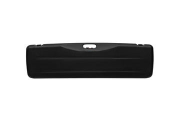 Black plastic hard case for transporting and storing weapons. Gun container isolate on a white background.