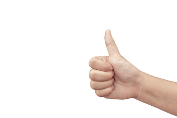Thumb up isolated on white background.