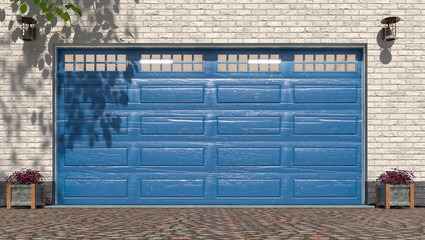 Garage entrance with sectional gate. 3d illustration