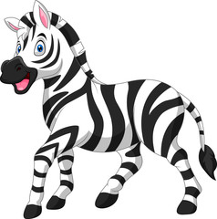 Naklejka na ściany i meble Cute cartoon funny zebra stand