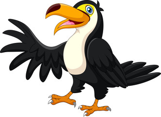 Cute cartoon toucan is waving
