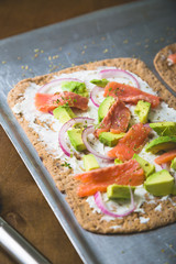 Whole grain tortilla with cream cheese and salmon