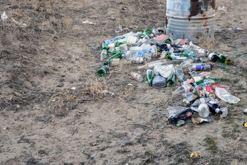 Environment pollution problem concept. Nature care. Littering garbage. Ecology concept. Environment pollution, waste problem, rubbish, trash.  13.10.2019 Almaty, Kazakhstan.