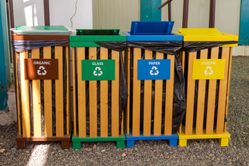 Four color recycle bins