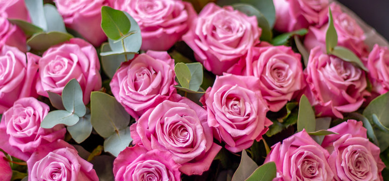 image of a bouquet of fresh pink roses close-up