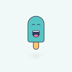 Funny Ice Cream Emoji Sticker. Cute Ice Cream cartoon character emoji icon.