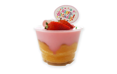 Custard strawberry cup cake birthday on white background