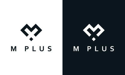 Minimalist abstract line art letter M plus logo. This logo icon incorporate with letter M and plus sign in the creative way. You can find Plus sign in the negative space. - obrazy, fototapety, plakaty