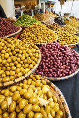 Olives for sale at food market