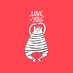 Greeting card with cat and hand drawn lettering