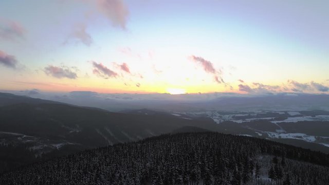 Sunset at ramzowa mountain in Czech Republic.
