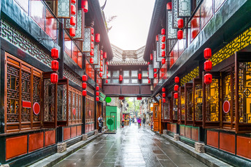 Old street of Jinli ancient town, Chengdu.. - obrazy, fototapety, plakaty