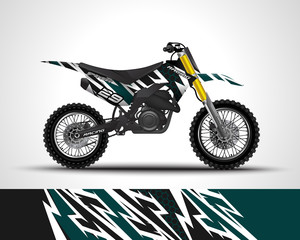 Obraz premium Racing motorcycle wrap decal and vinyl sticker design. Concept graphic abstract background for wrapping vehicles, motorsports, Sportbikes, motocross, supermoto and livery. Vector illustration.
