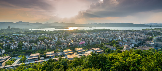 Fototapeta premium Skyline and West Lake of Hangzhou urban architectural landscape..