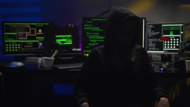 female hacker in dark room start to creating code