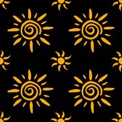 Seamless pattern made of vintage sun signs. Great to use for occult, magic and esoteric design. Black gold backdrop. Great for fabric, scrapbooking and textile.