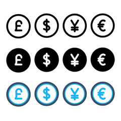 Coin money icons, vector designed in solid, line and fill color style