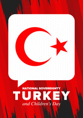 National Sovereignty and Children’s Day in Turkey. National holiday, celebrated annual in April 23. Turkish flag. Patriotic sign and elements. Poster, card, banner and background. Vector illustration