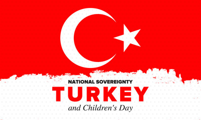 Obraz premium National Sovereignty and Children’s Day in Turkey. National holiday, celebrated annual in April 23. Turkish flag. Patriotic sign and elements. Poster, card, banner and background. Vector illustration