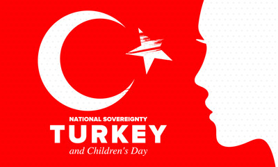 National Sovereignty and Children’s Day in Turkey. National holiday, celebrated annual in April 23. Turkish flag. Patriotic sign and elements. Poster, card, banner and background. Vector illustration