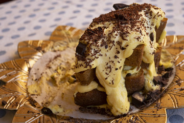 slice of sponge cake with chantilly cream