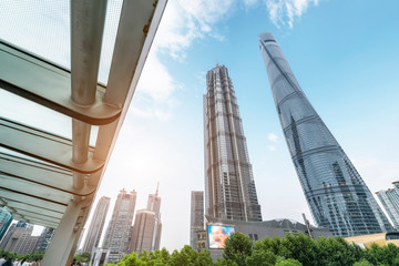 Building street and office building of Lujiazui Financial District, Shanghai..