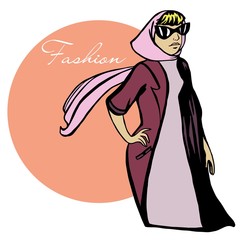 Fashion girl clothes text pose vector illustration hand drawing contour