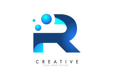 R Letter Logo Design with 3D and Ribbon Effect and Dots.