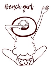 Women beach vector illustration coloring hand drawing