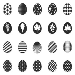 Set with silhouettes of Easter eggs with patterns. Vector illustration in a simple flat style isolated on a white background.
