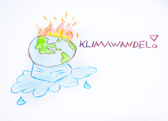 Zeichnung Klimawandel gemalte Erde 