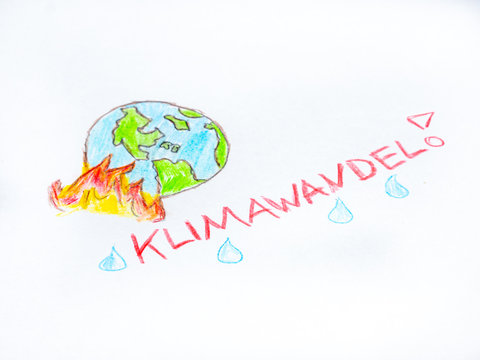 Zeichnung Klimawandel gemalte Erde mit Feuer